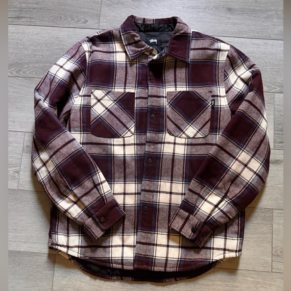 Stussy Max Plaid Shirt Jacket Men's Medium Red 1110122 Quilted Streetwear Y2k